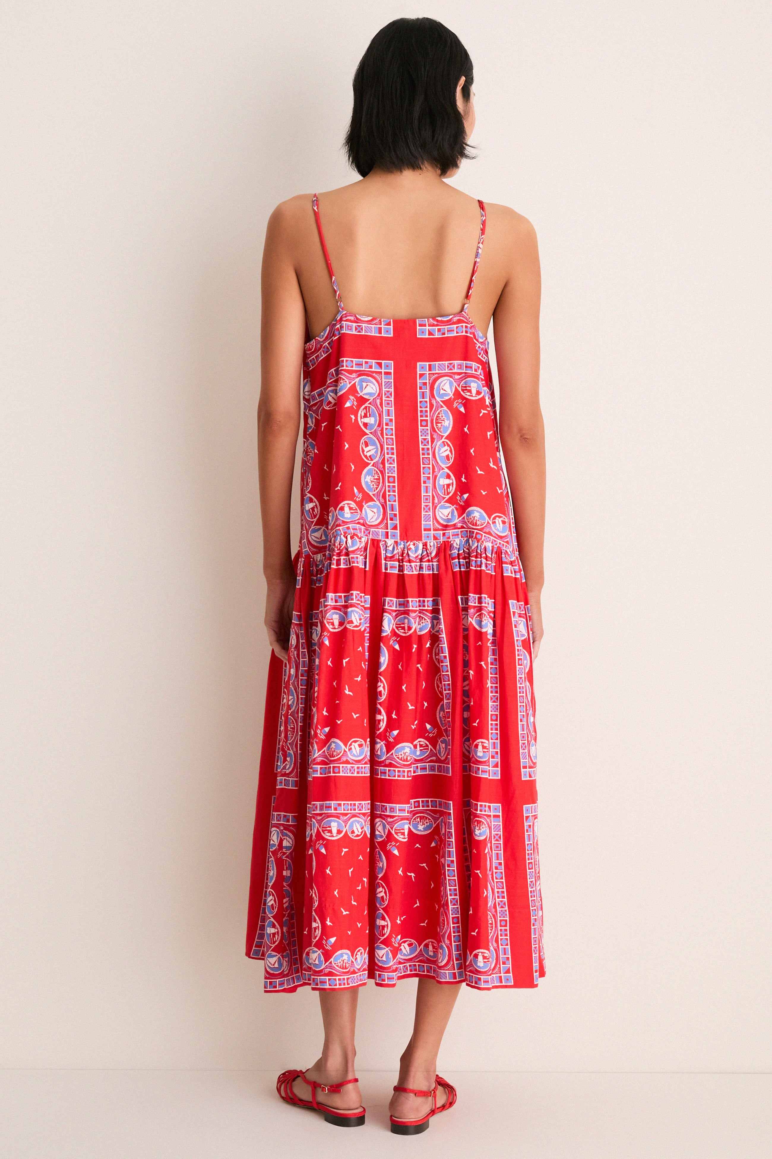Red Sailboat Bandana Drop Waist Dress