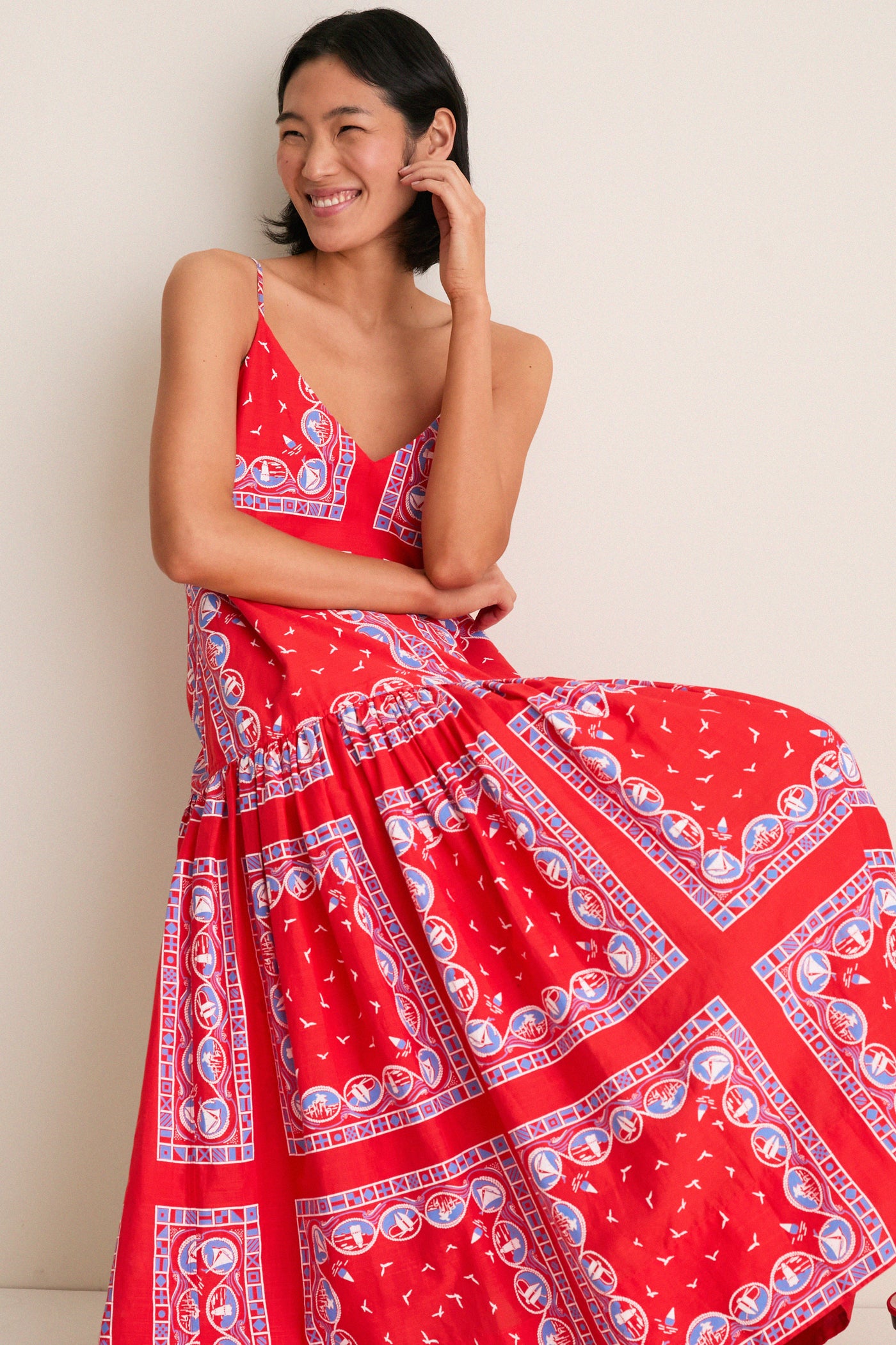 Red Sailboat Bandana Drop Waist Dress Red Sailboat Bandana Drop Waist Dress