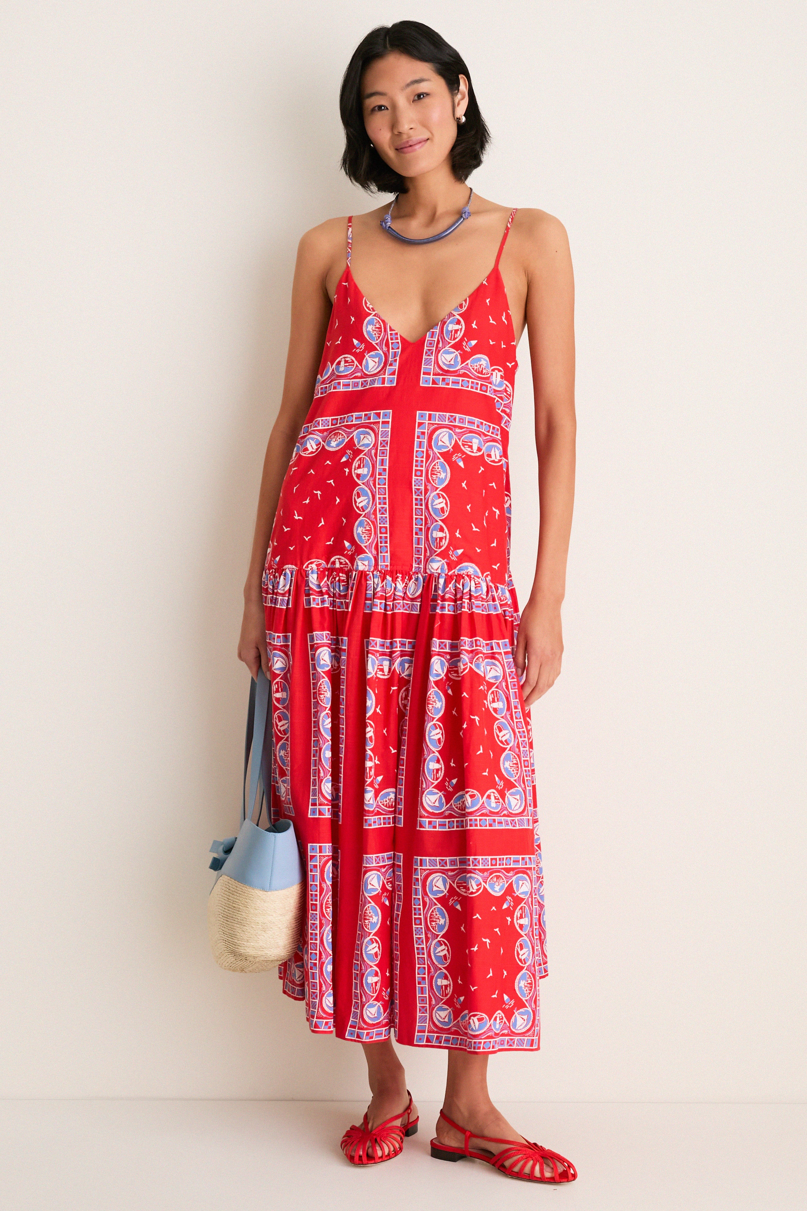 Red Sailboat Bandana Drop Waist Dress