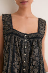 Black and Cream Token Floral Victorian Pleat Tank