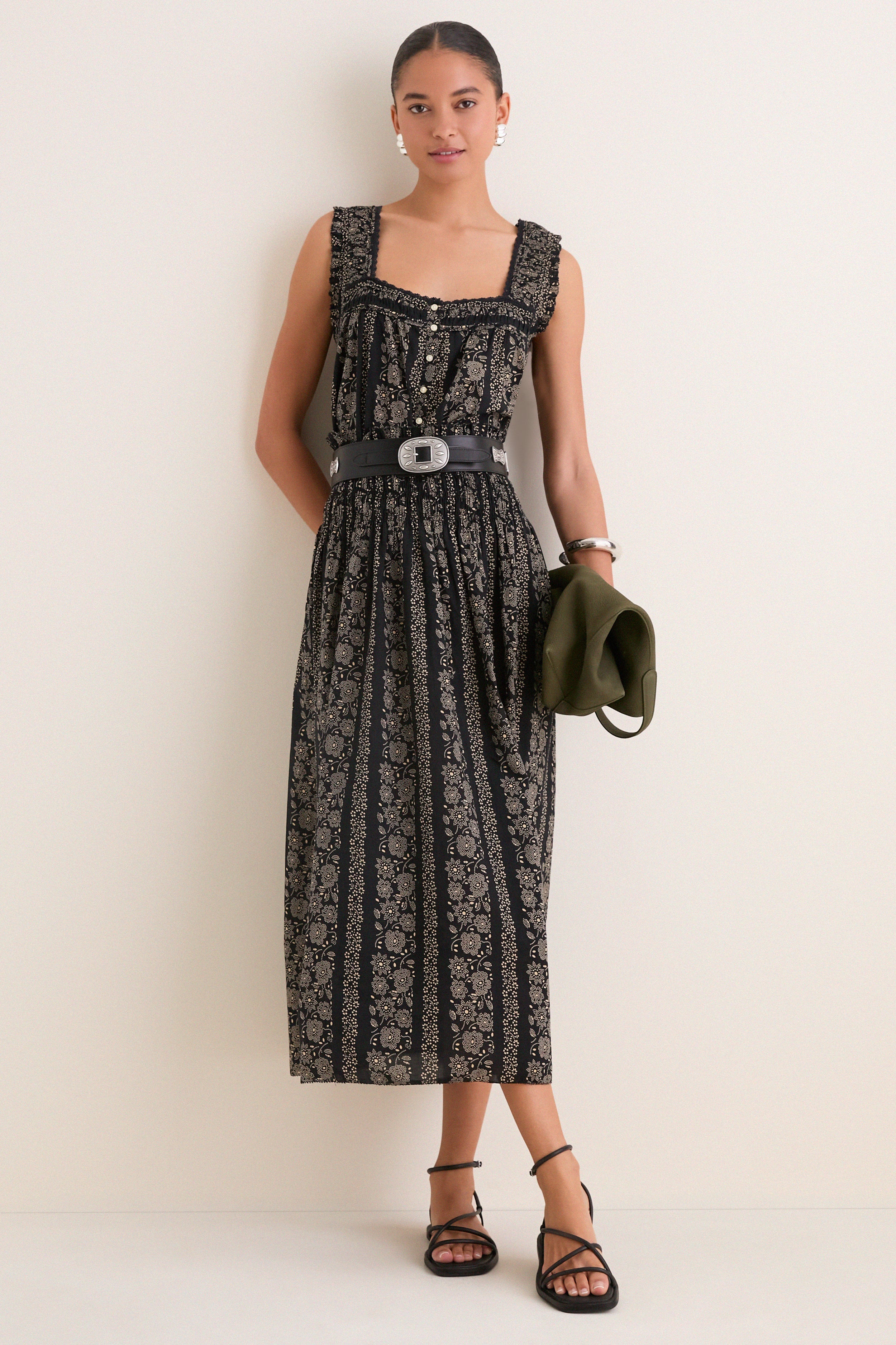 Black and Cream Token Floral Victorian Pleat Tank | THE GREAT.