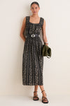 Black and Cream Token Floral Victorian Pleat Tank
