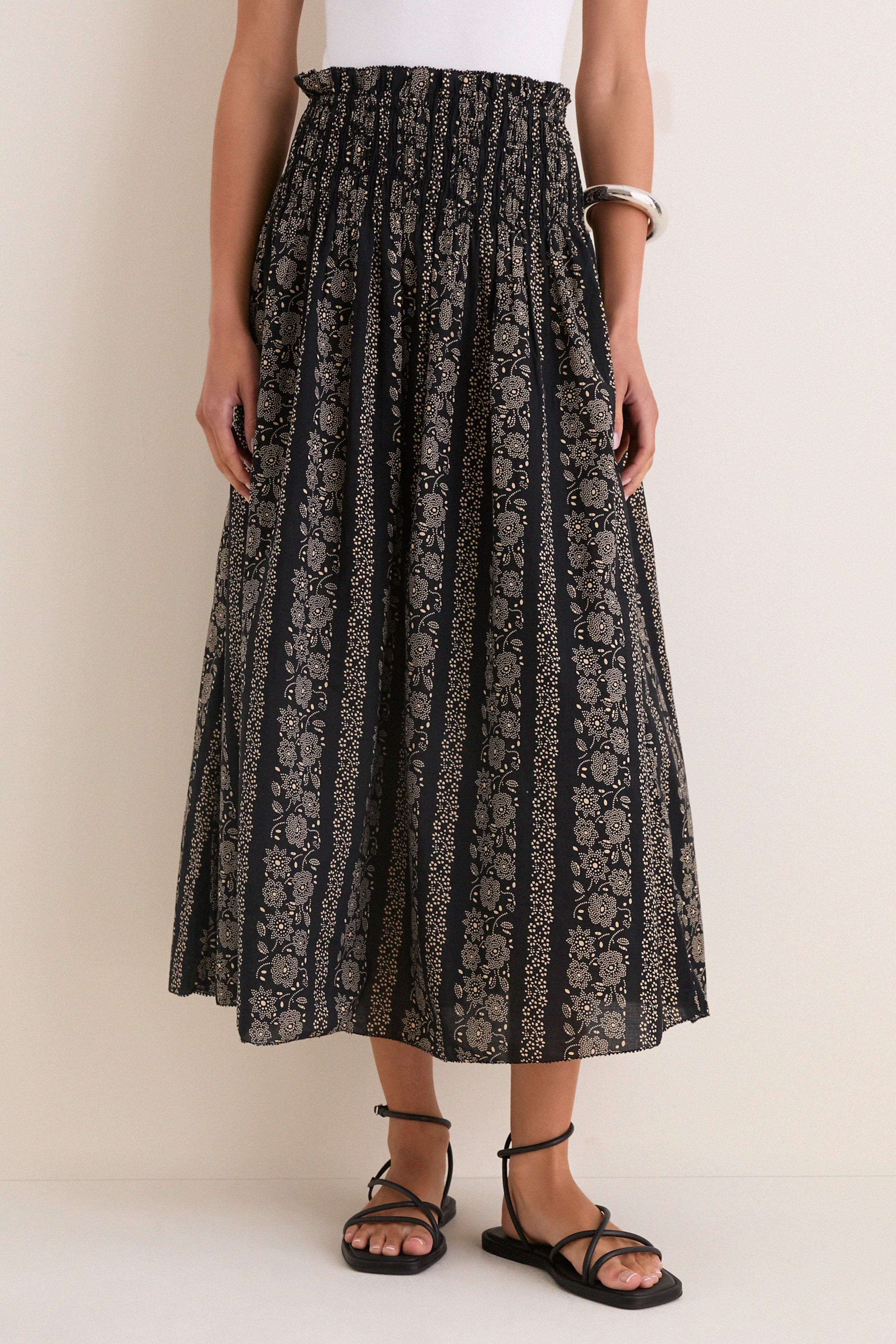 Black and Cream Token Floral Canary Skirt | THE GREAT.