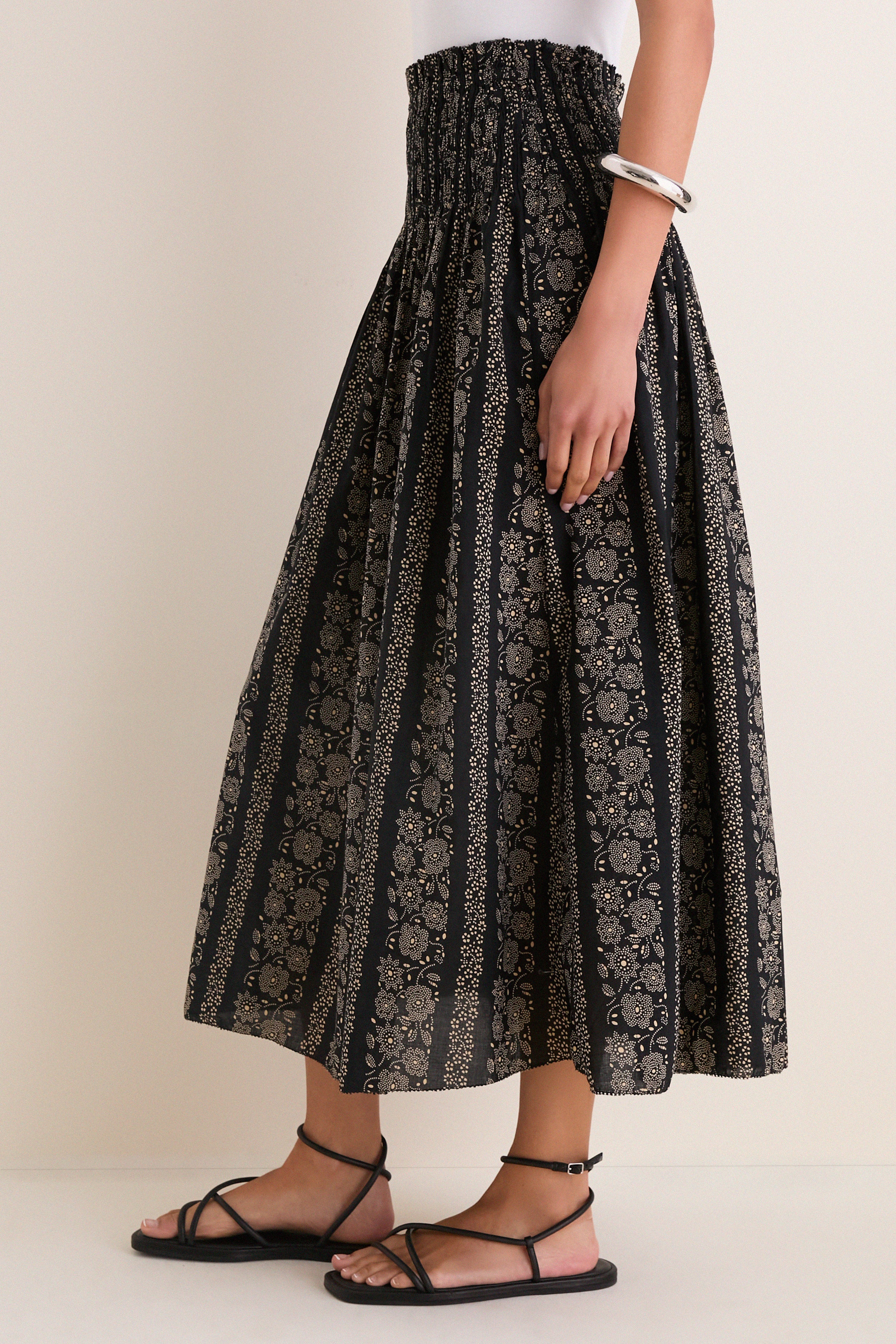 Black and Cream Token Floral Canary Skirt