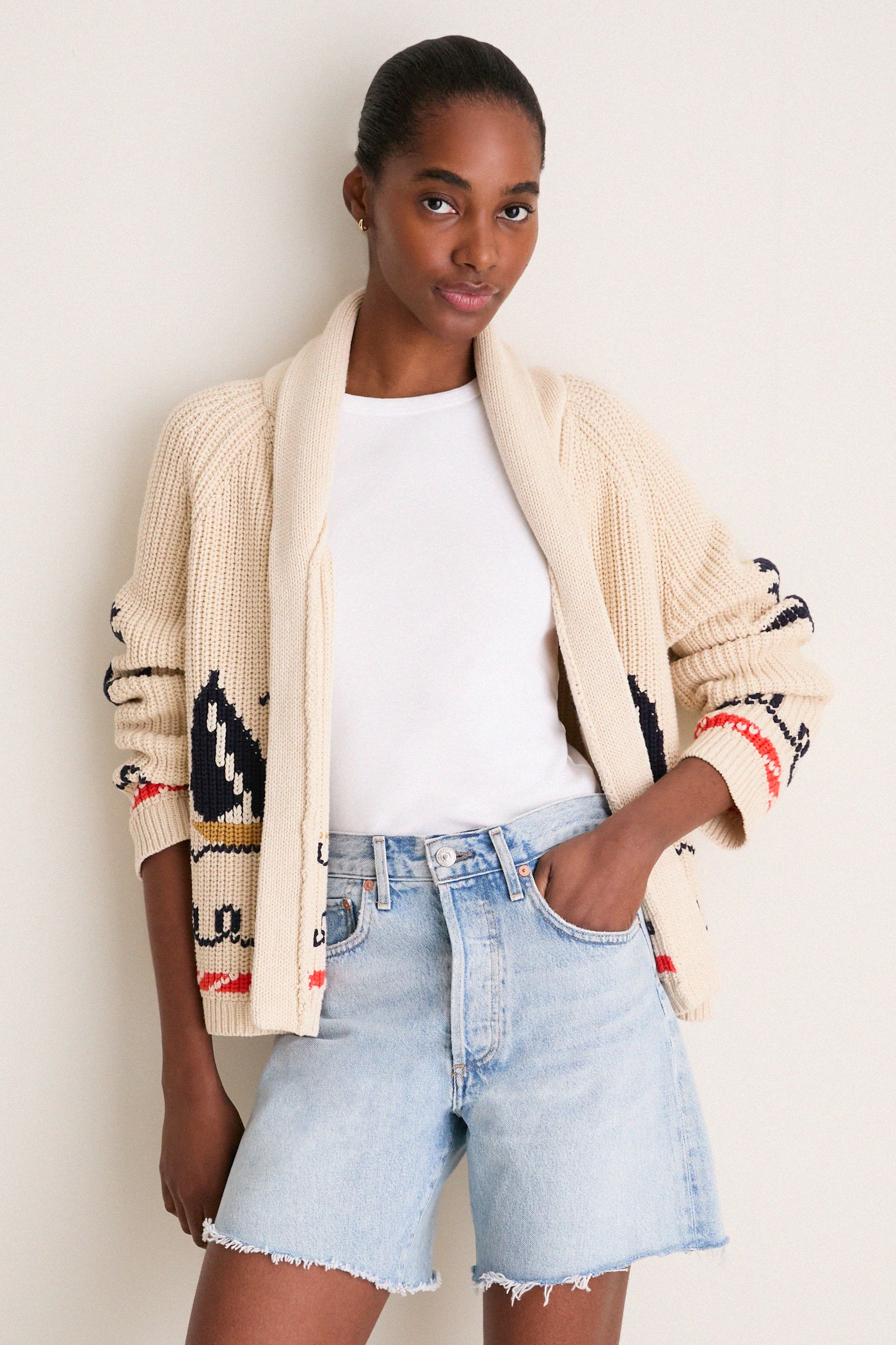 Cream Sailboat Lodge Cardigan