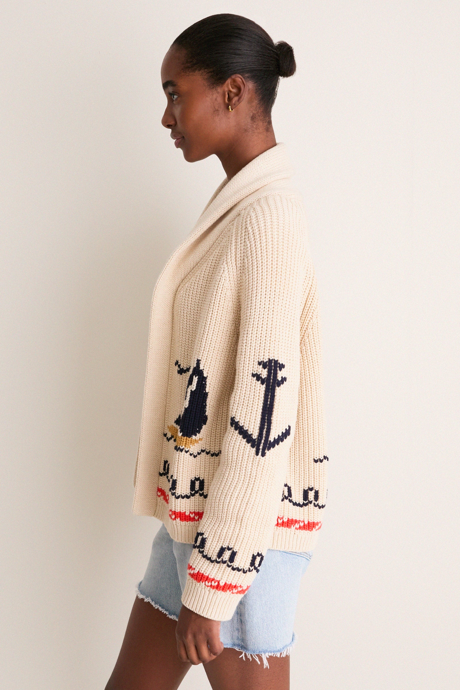 Cream Sailboat Lodge Cardigan