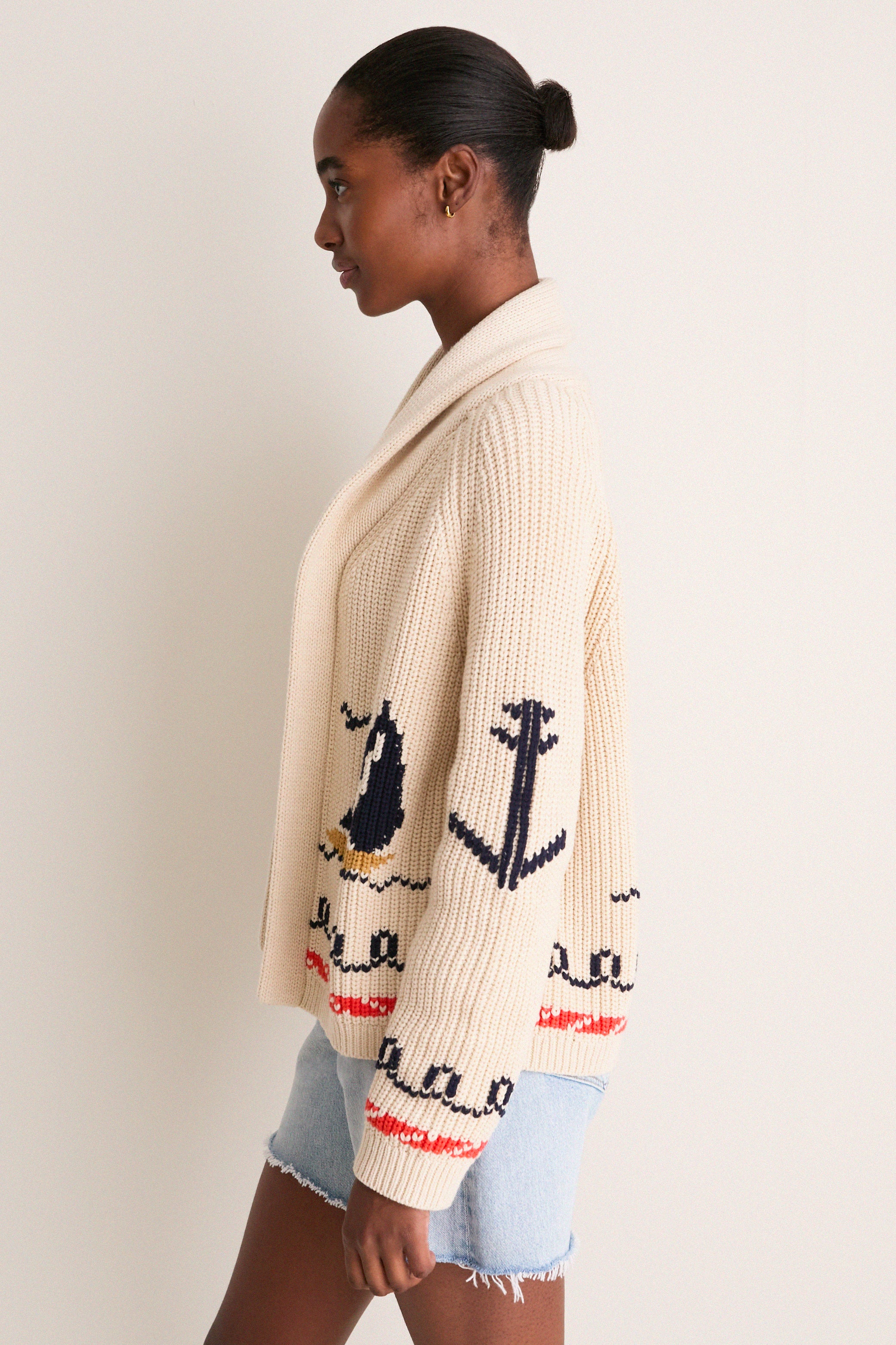 Cream Sailboat Lodge Cardigan