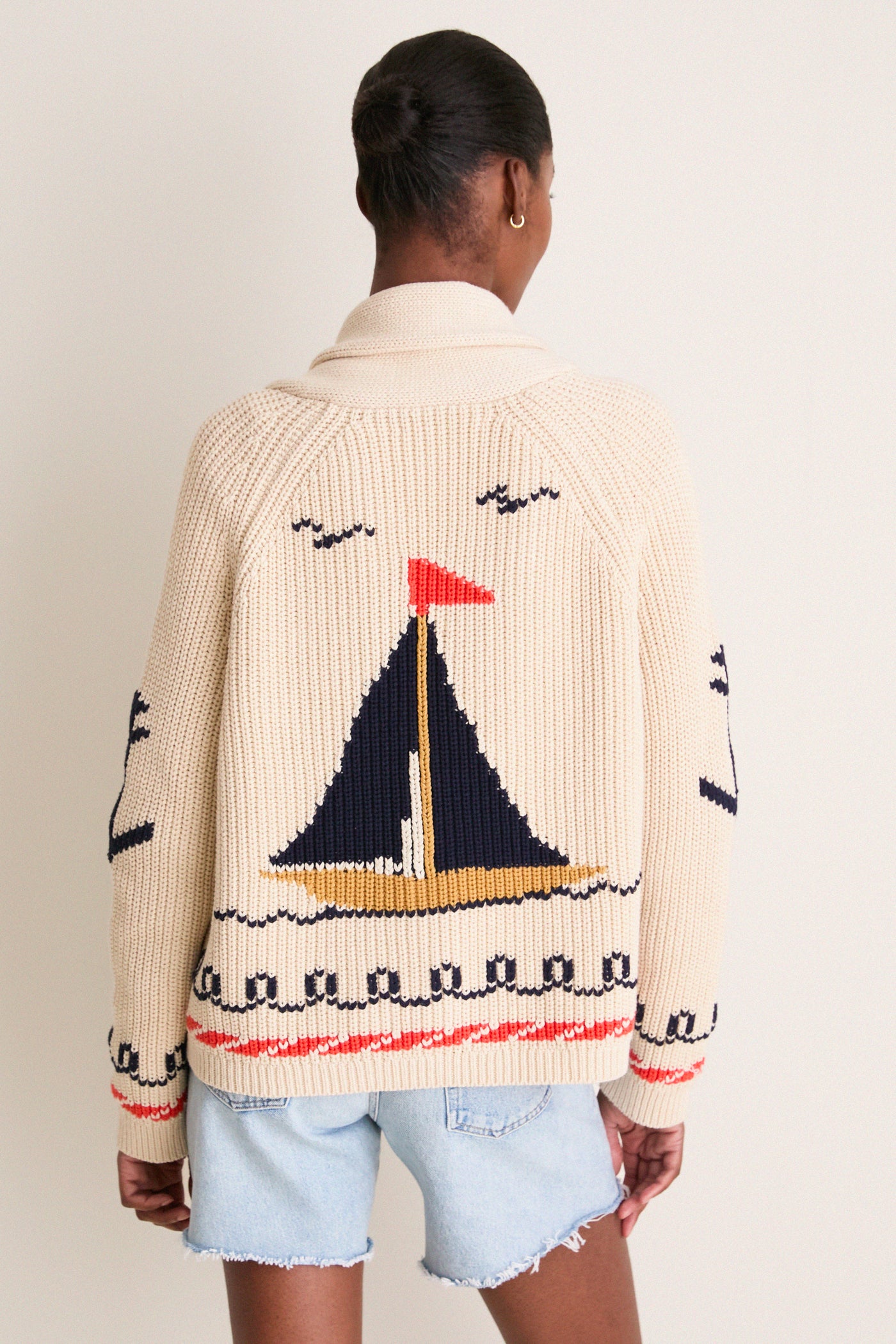 Cream Sailboat Lodge Cardigan