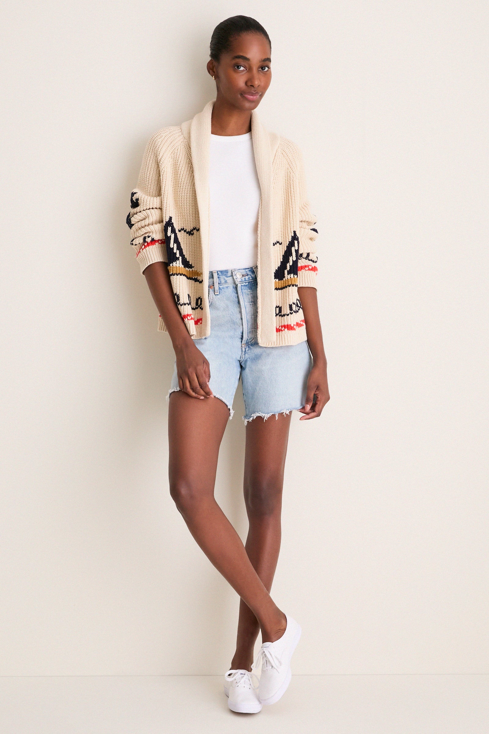 Cream Sailboat Lodge Cardigan