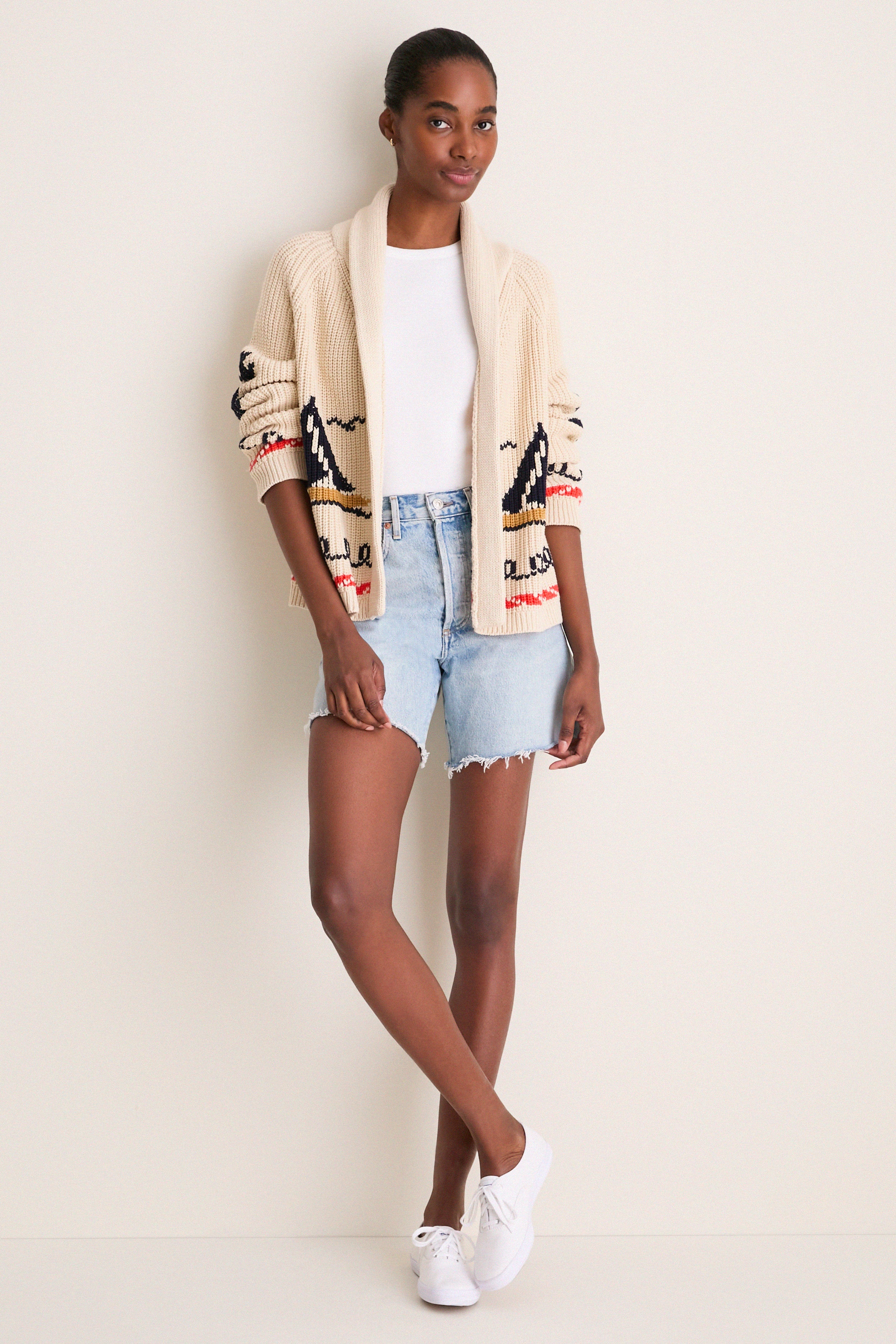 Cream Sailboat Lodge Cardigan