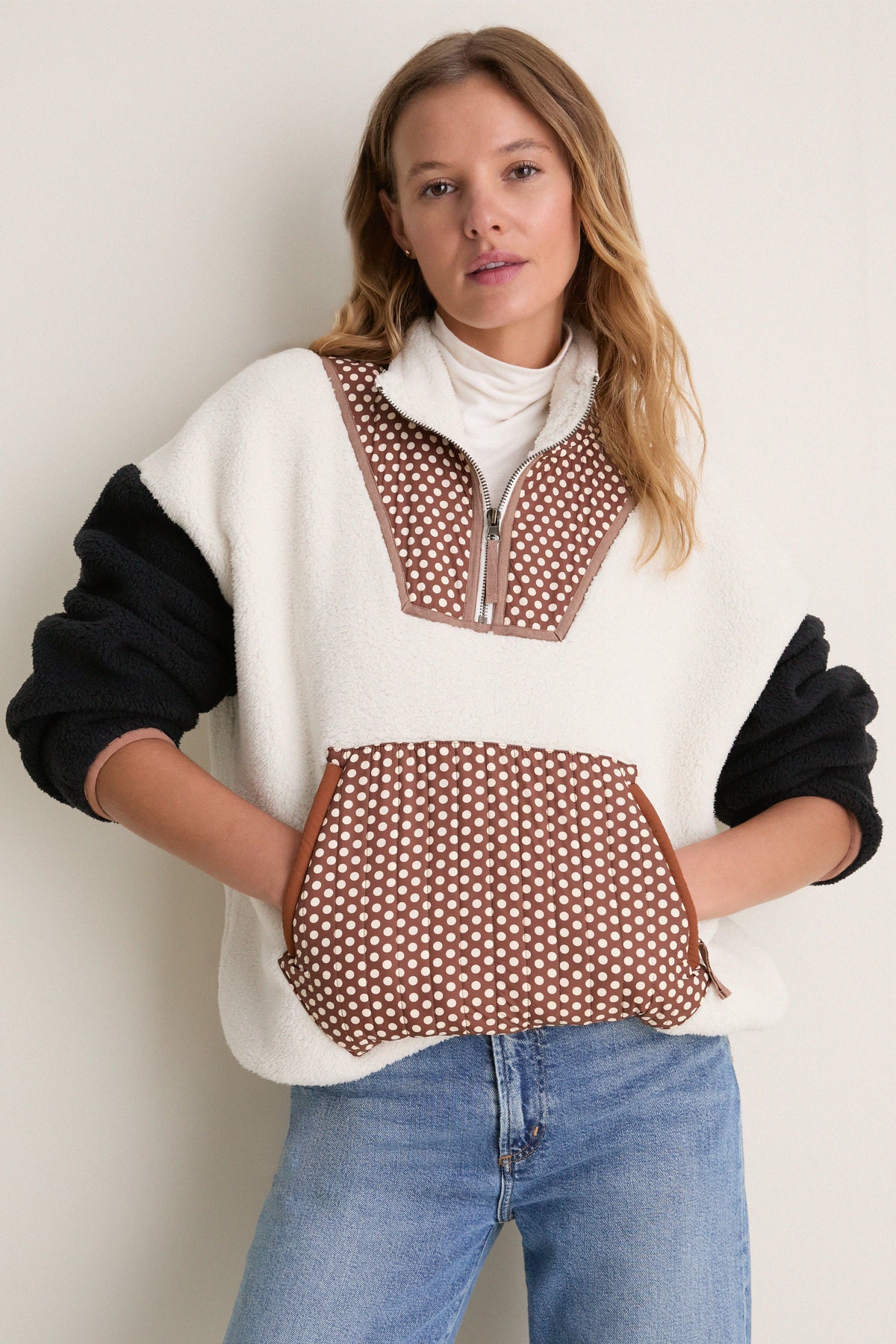 Cream with Chocolate Dot Plush Crosswind Pullover