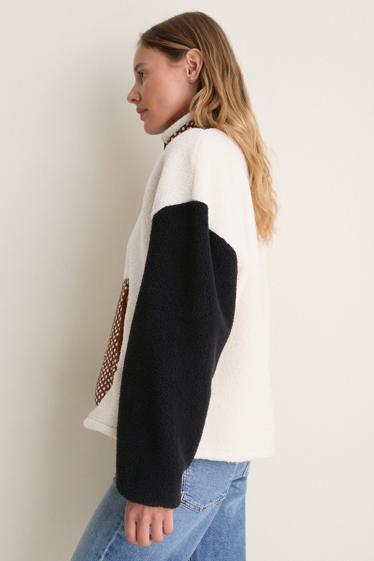 Cream with Chocolate Dot Plush Crosswind Pullover
