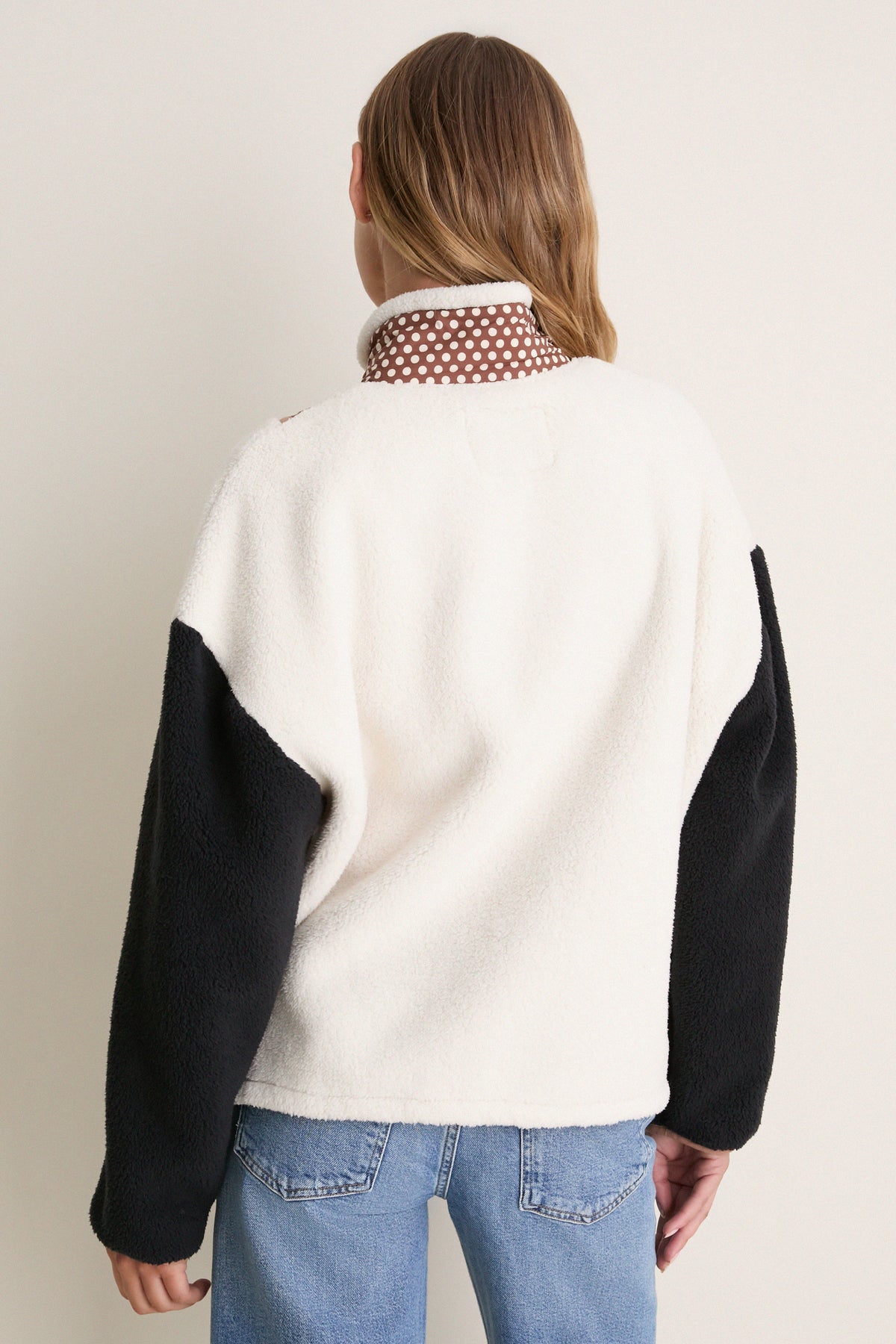 Cream with Chocolate Dot Plush Crosswind Pullover