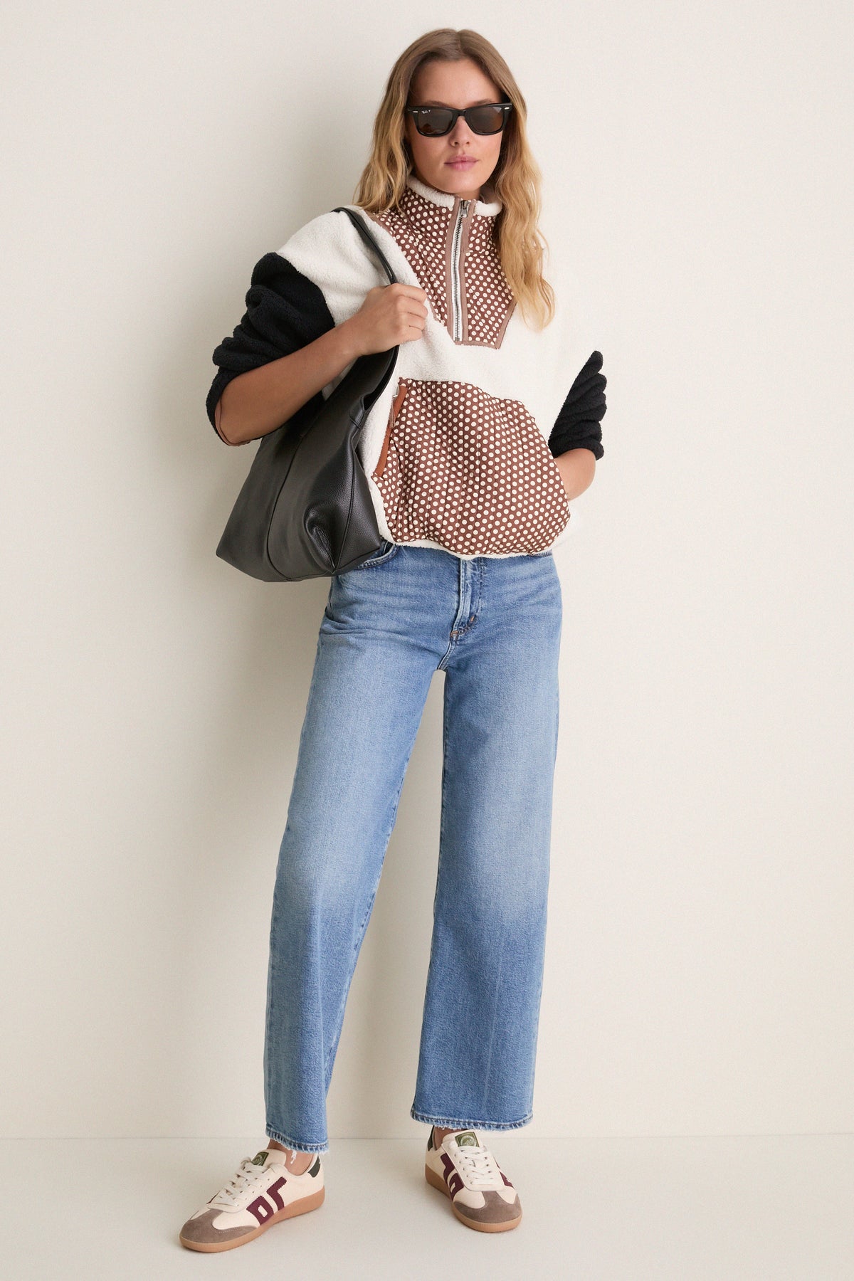 Cream with Chocolate Dot Plush Crosswind Pullover