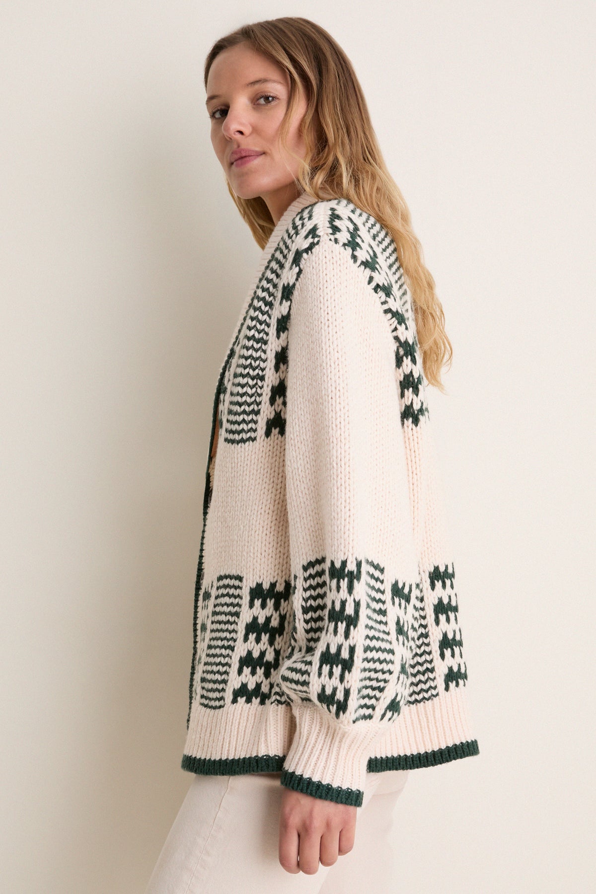 Cream and Forest Chalet Cardigan Sweater