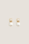 Gold Square Pearl Stud Earrings
