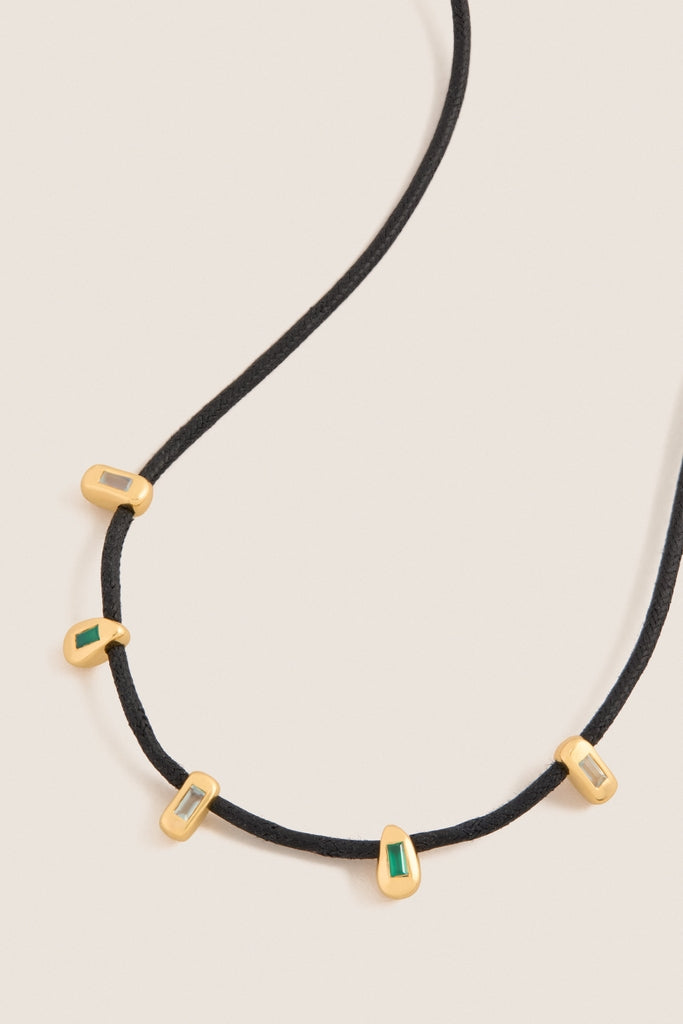 Gold Molten Gemstone Baguette Slider Cord Necklace | Missoma
