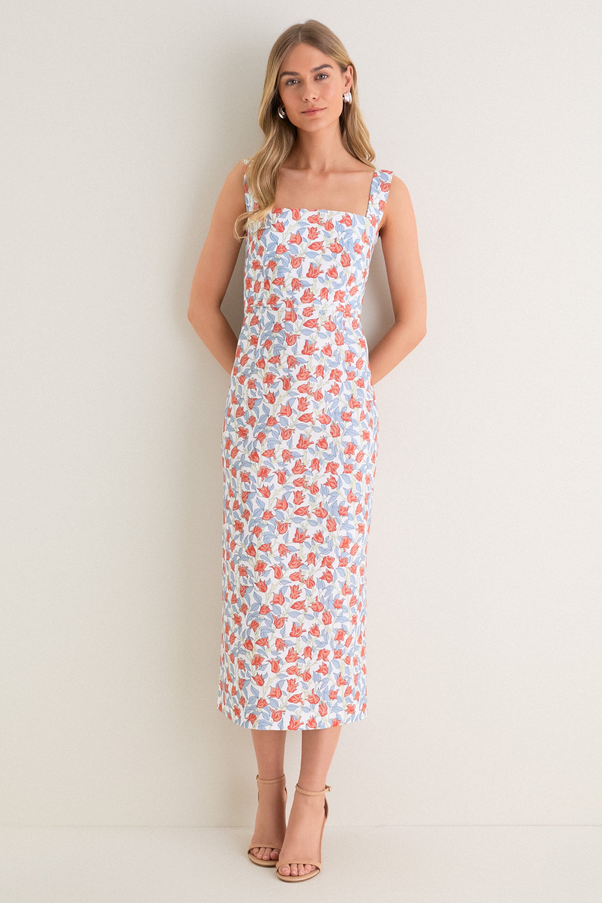 Red Bougainvillea Long Slip Dress