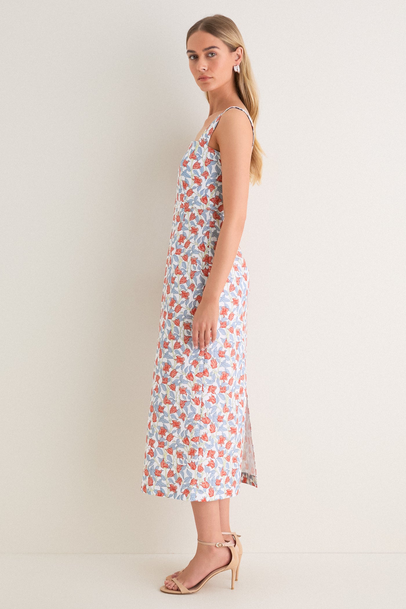 Red Bougainvillea Long Slip Dress