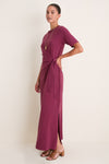 Wine Outono Crew Neck Side Tie Maxi Dress