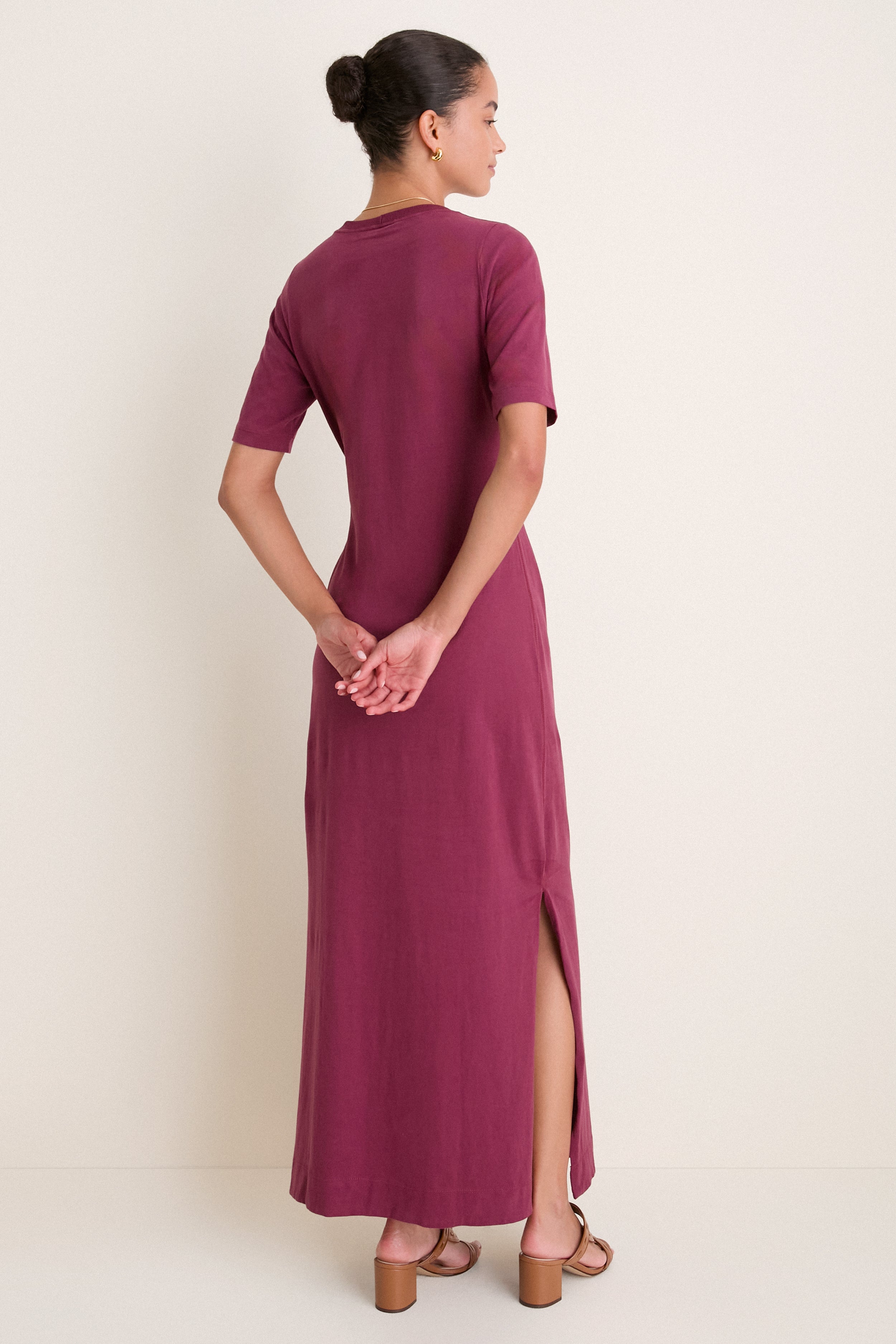Wine Outono Crew Neck Side Tie Maxi Dress