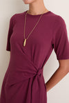 Wine Outono Crew Neck Side Tie Maxi Dress