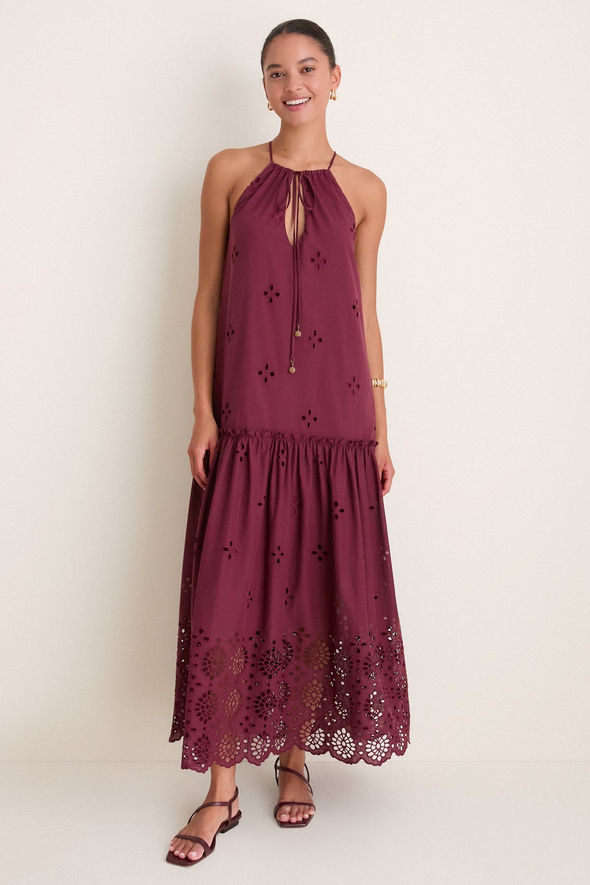 Wine Outono Cut-Out Tiered Maxi Dress