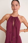 Wine Outono Cut-Out Tiered Maxi Dress