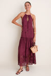 Wine Outono Cut-Out Tiered Maxi Dress