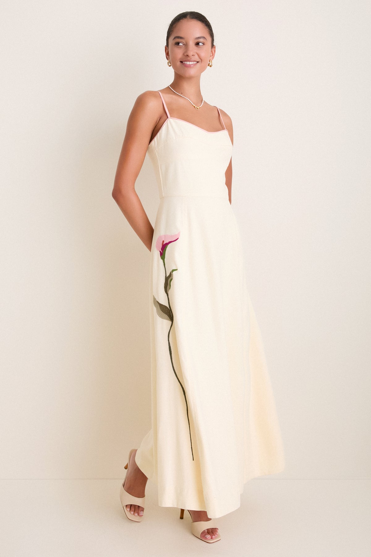 Off-White Embroidered Flora Linen Maxi Dress