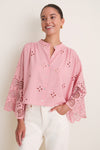 Pink Alvorada Embroidered Kimono Sleeve Buttoned Blouse