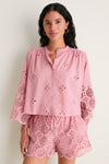 Pink Alvorada Embroidered Kimono Sleeve Buttoned Blouse