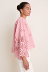 Pink Alvorada Embroidered Kimono Sleeve Buttoned Blouse