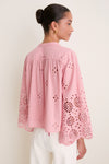 Pink Alvorada Embroidered Kimono Sleeve Buttoned Blouse