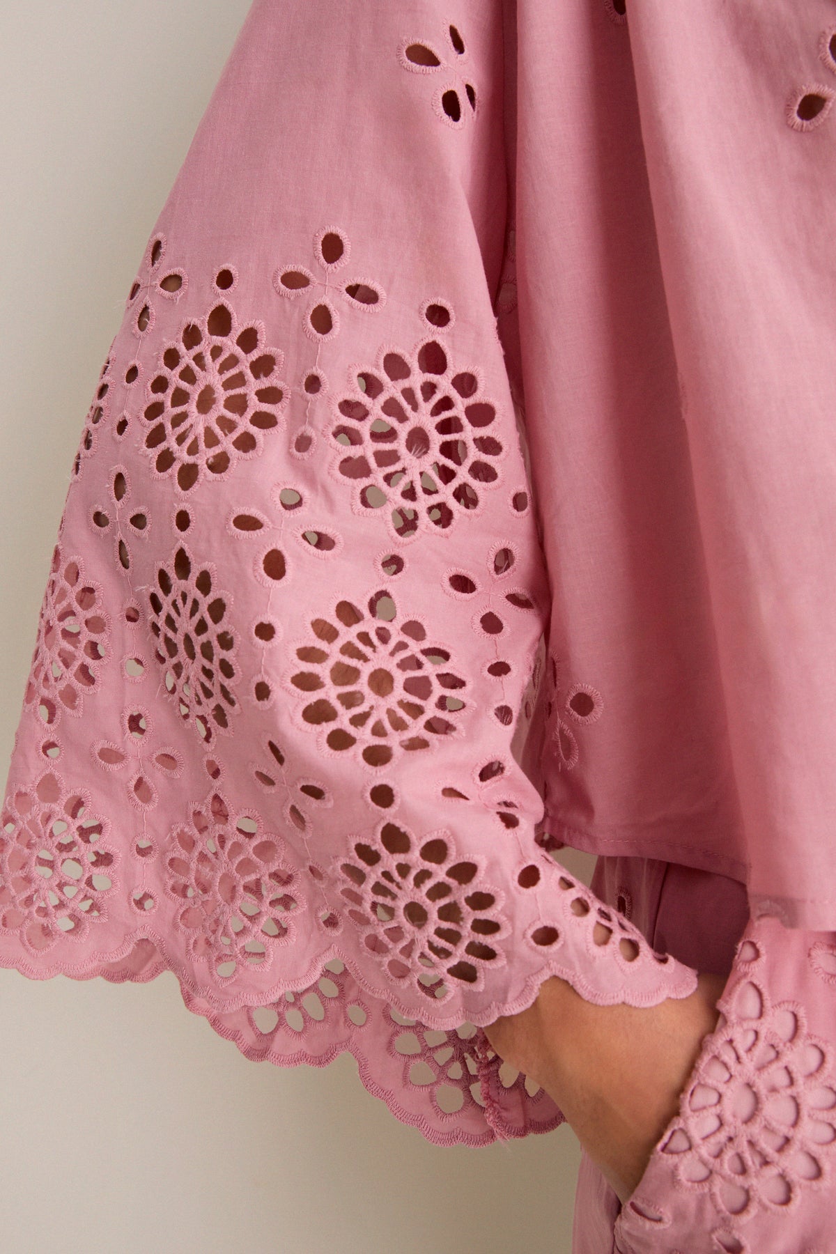 Pink Alvorada Embroidered Kimono Sleeve Buttoned Blouse