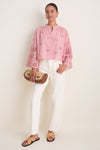 Pink Alvorada Embroidered Kimono Sleeve Buttoned Blouse