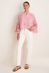 Pink Alvorada Embroidered Kimono Sleeve Buttoned Blouse