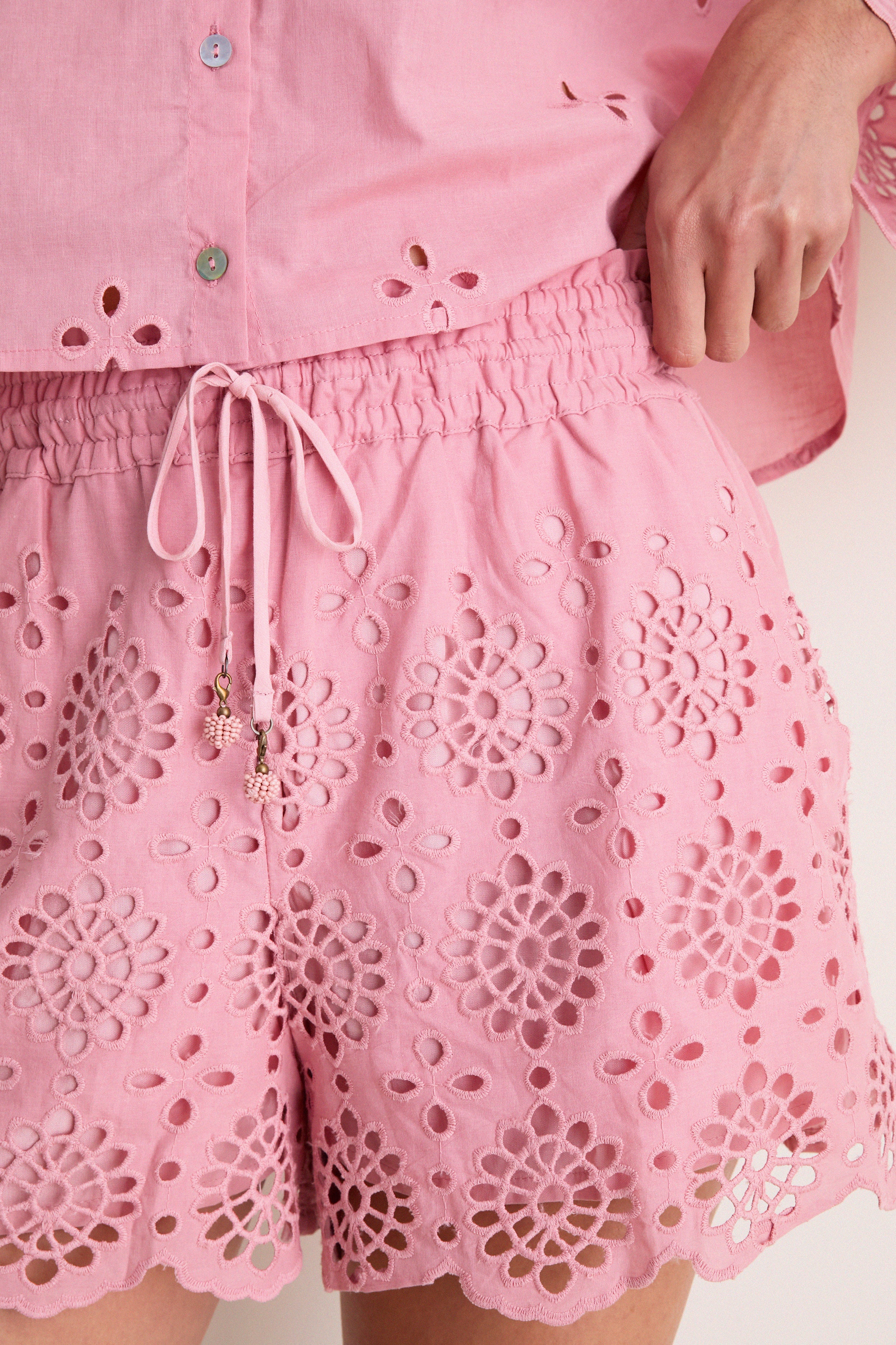 Pink Alvorada Embroidered Cotton Shorts
