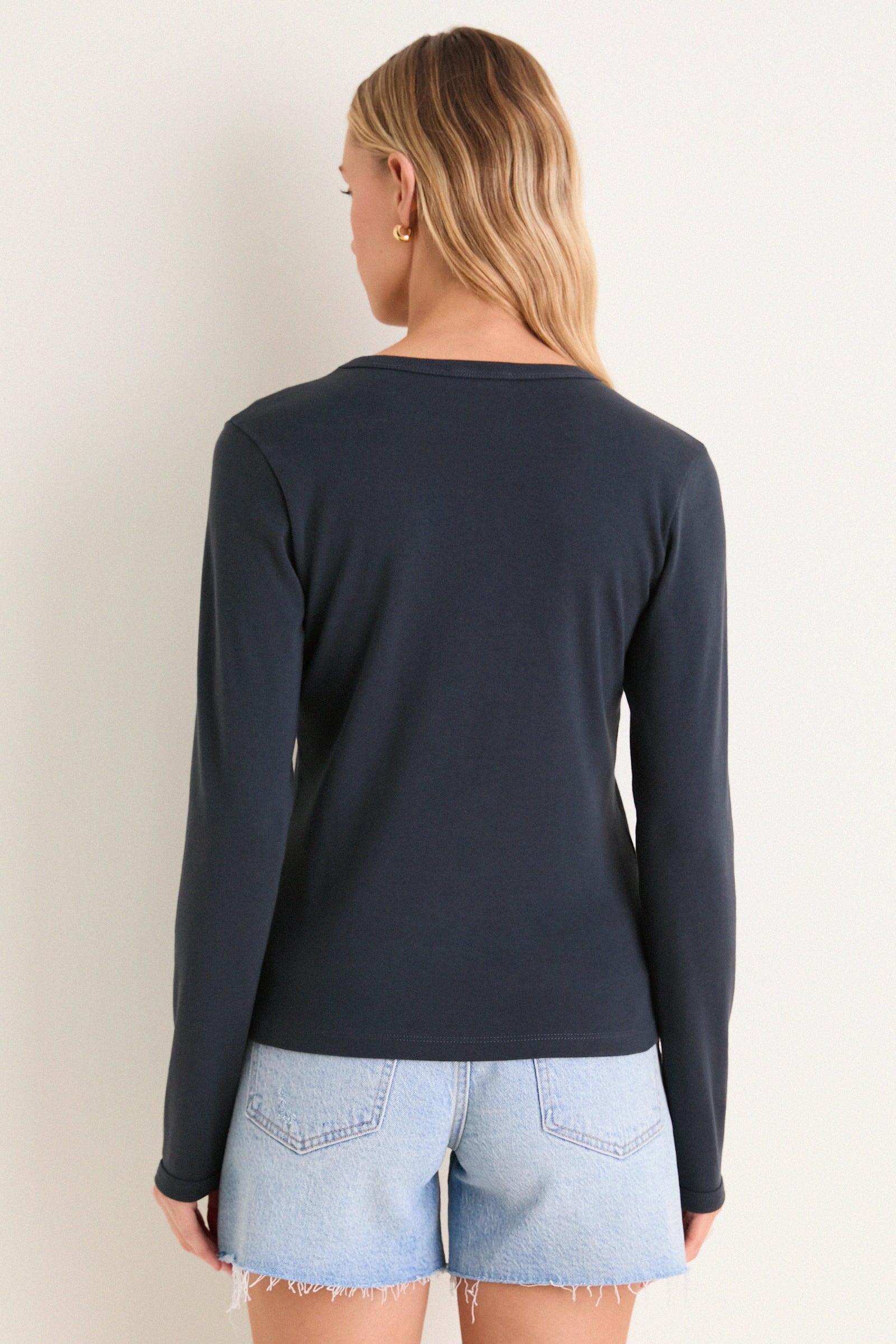 Black Ribbed Long Sleeve Sally Tee