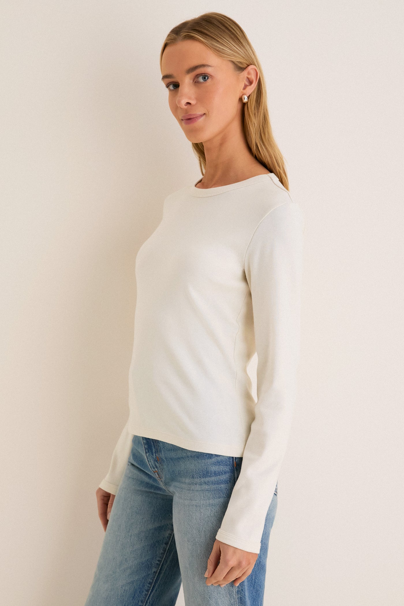 Ivory Ribbed Long Sleeve Sally Tee