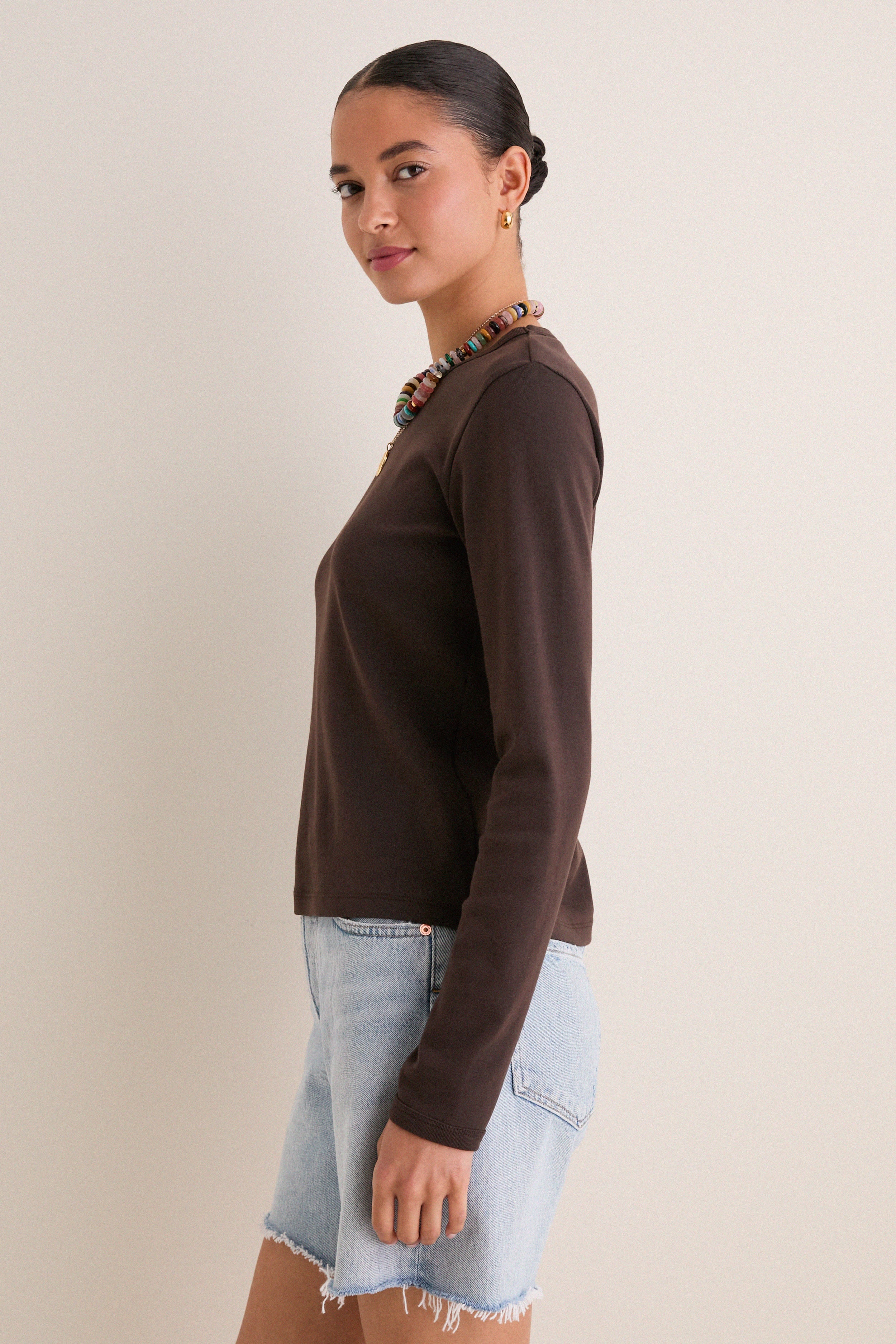 Espresso Ribbed Long Sleeve Sally Tee
