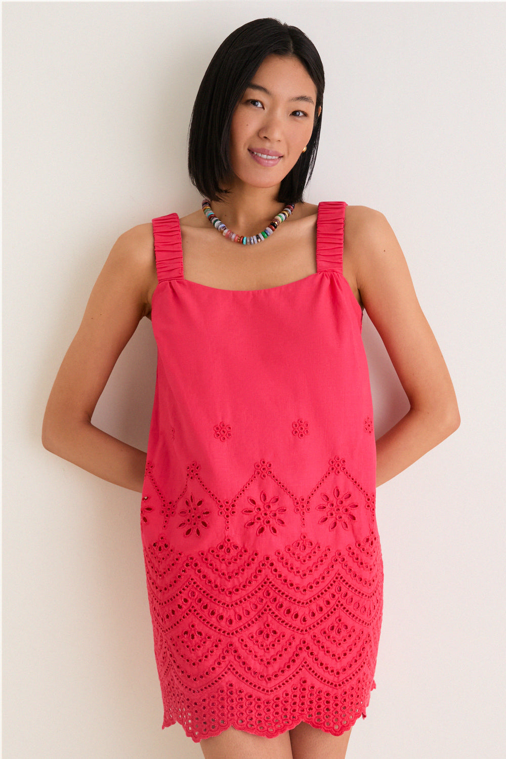Red Kallie Linen Blend Embroidered Mini Dress | Greylin Red Kallie Linen Blend Embroidered Mini Dress | Greylin