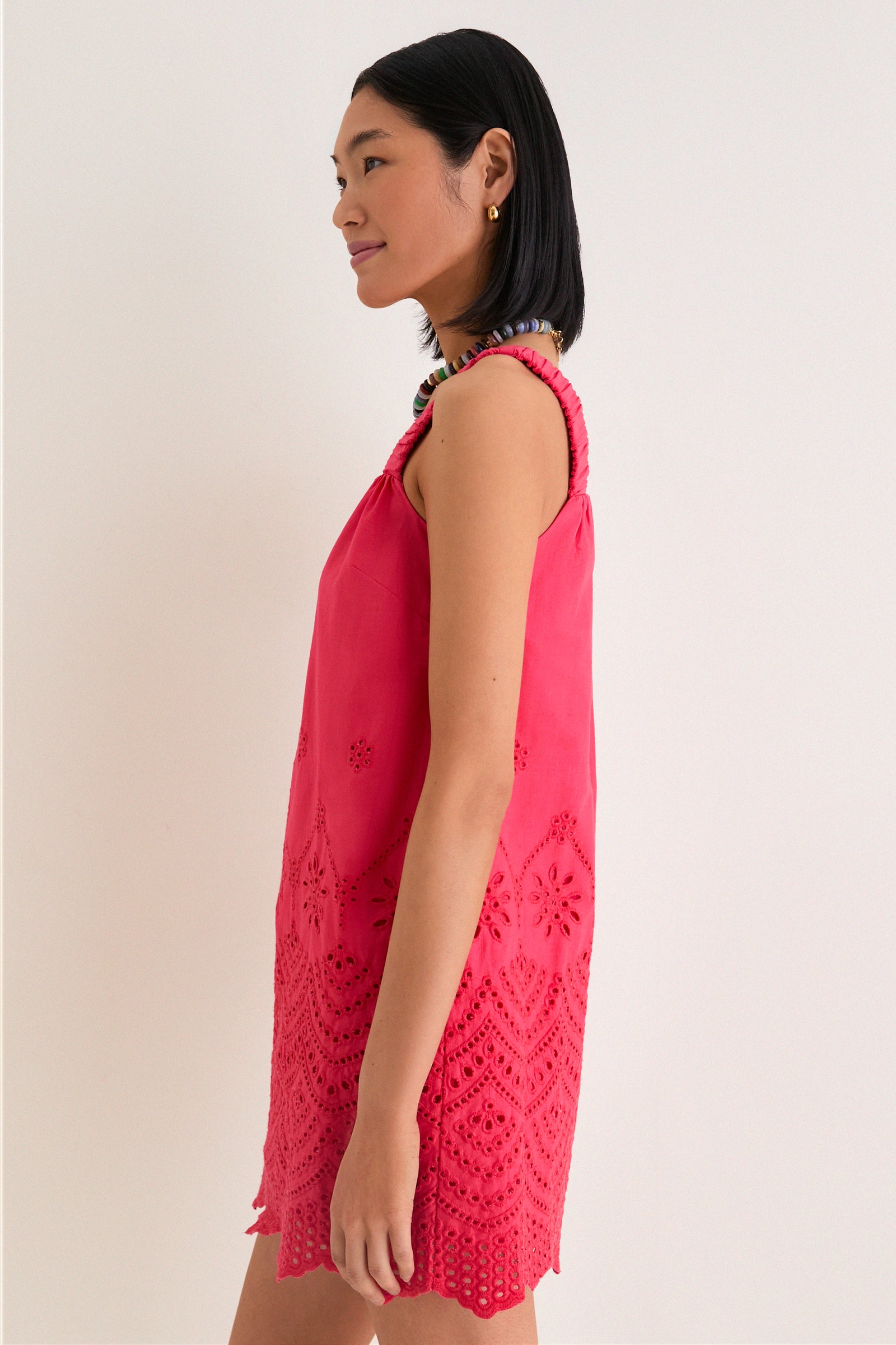 Red Kallie Linen Blend Embroidered Mini Dress | Greylin Red Kallie Linen Blend Embroidered Mini Dress | Greylin
