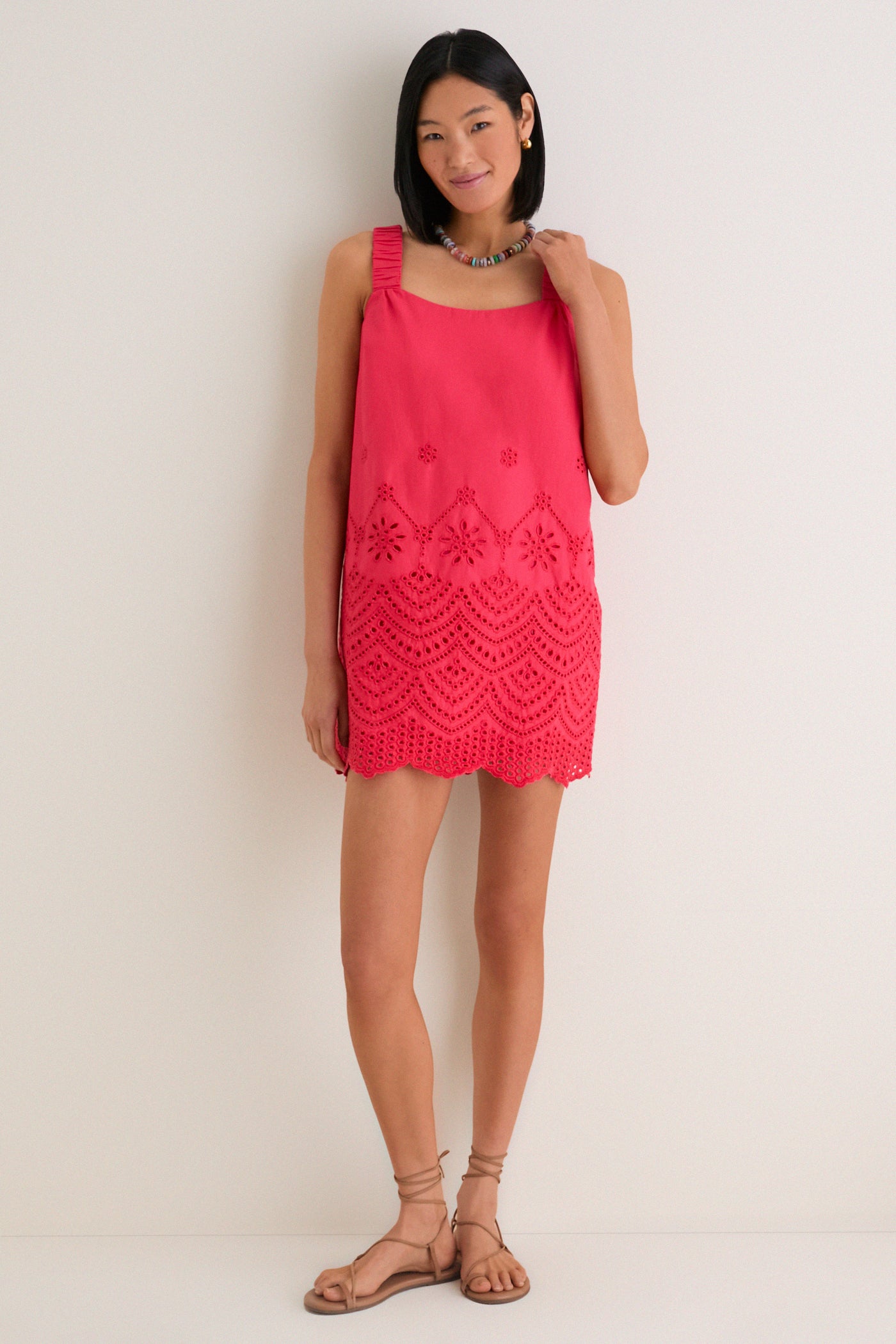 Greylin Red Kallie Linen Blend Embroidered Mini Dress Red / M Greylin Red Kallie Linen Blend Embroidered Mini Dress Red / M
