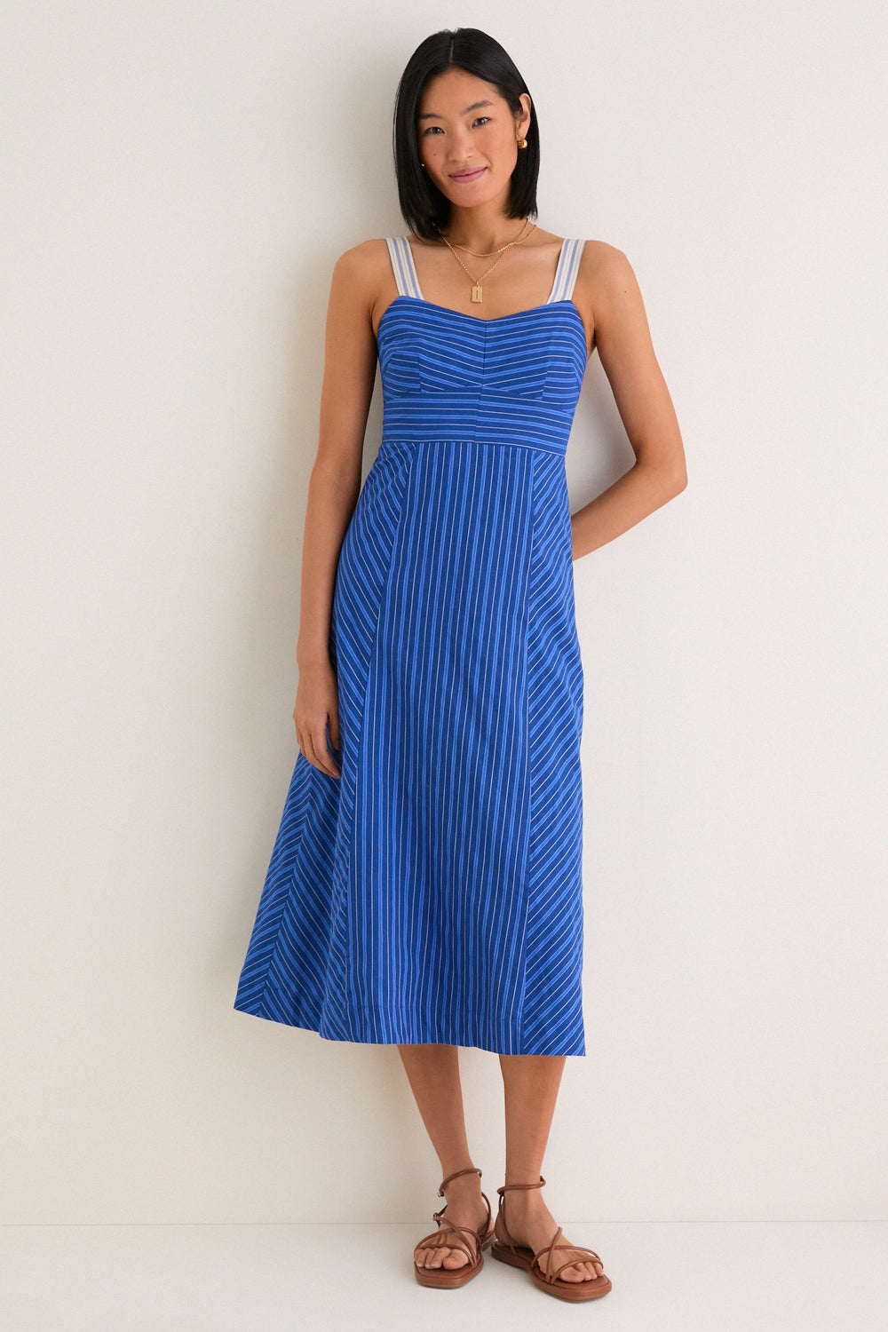 Blue Gail Stripe Work Midi Dress