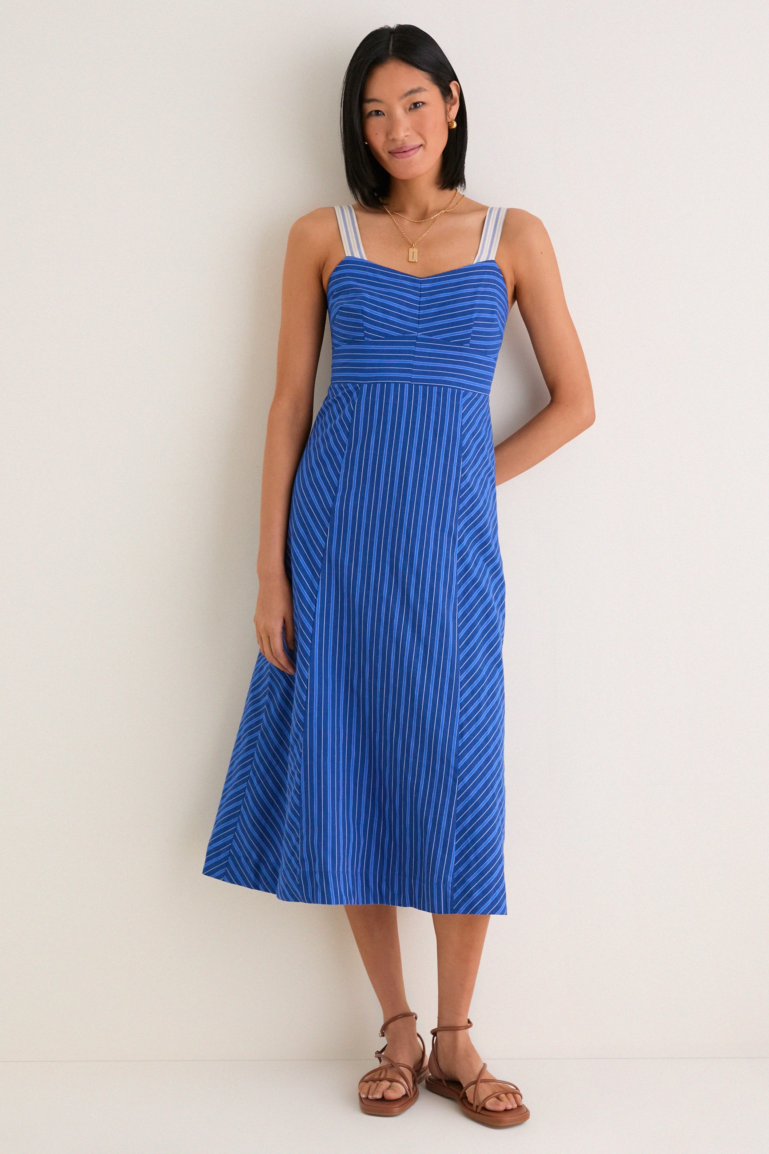 blue stripe midi dress Blue Gail Stripe Work Midi Dress