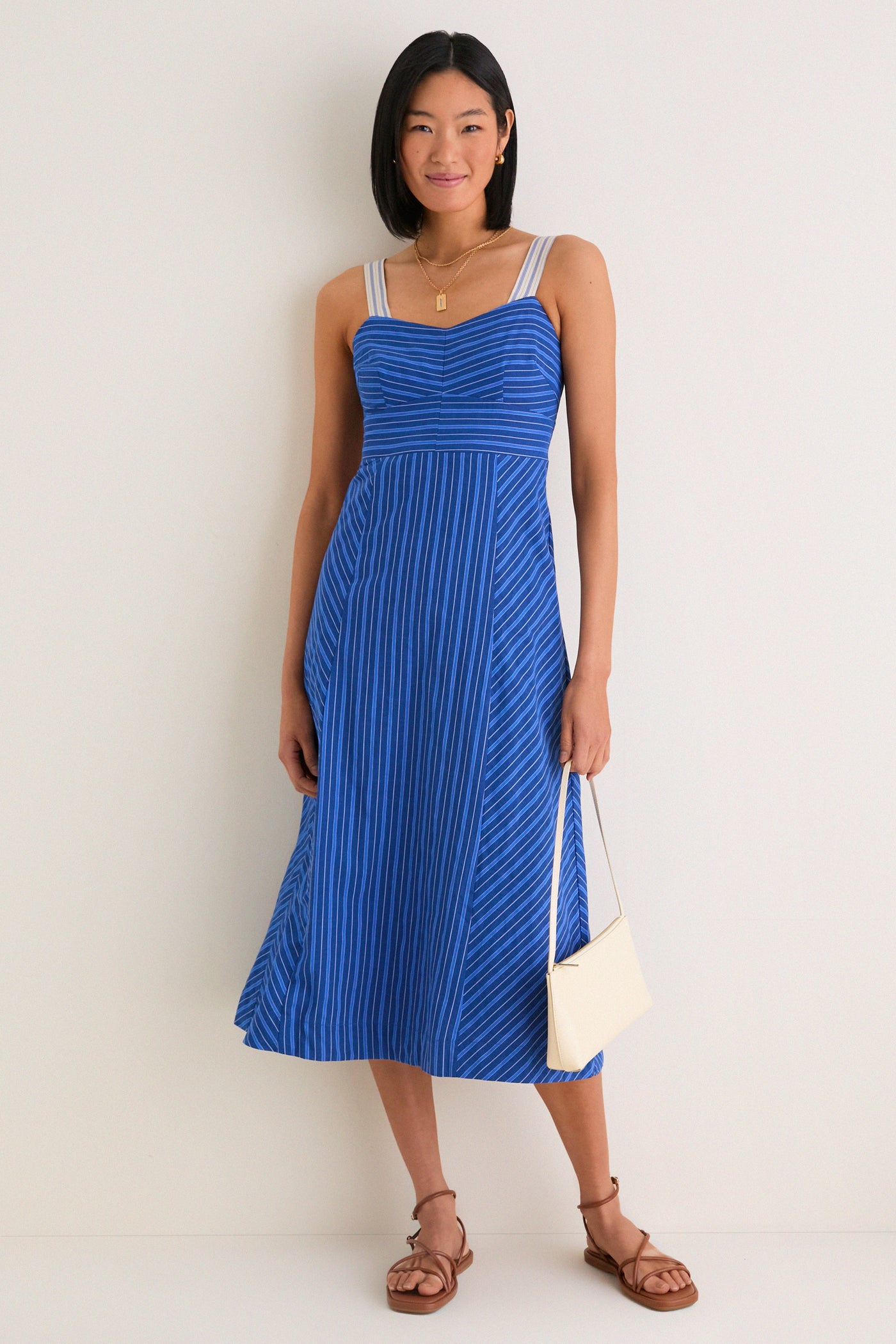 Blue Gail Stripe Work Midi Dress