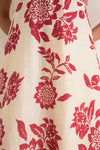 Cream and Red Jacqueline Flutter Sleeve Midi Dress