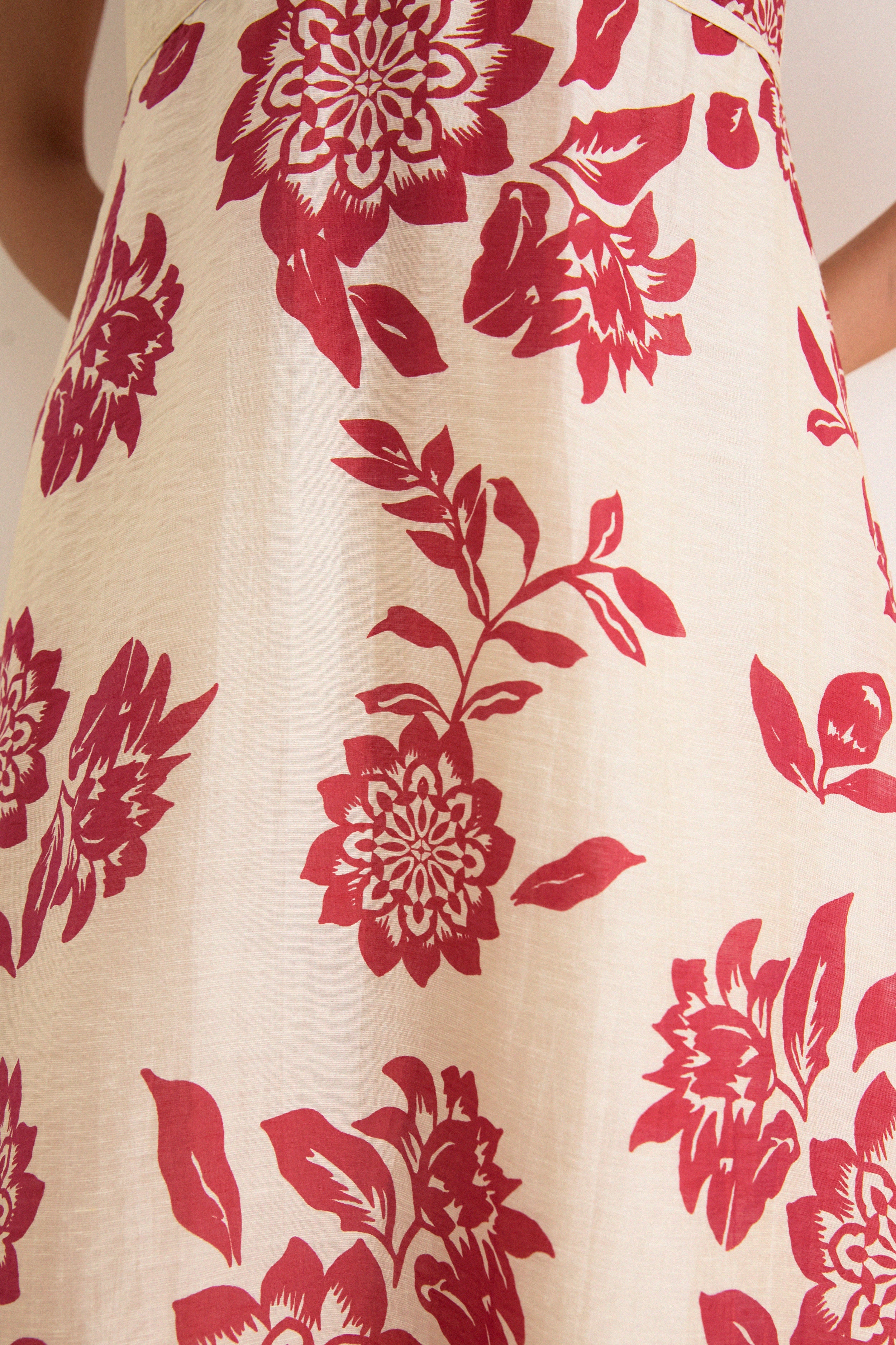 Cream and Red Jacqueline Flutter Sleeve Midi Dress