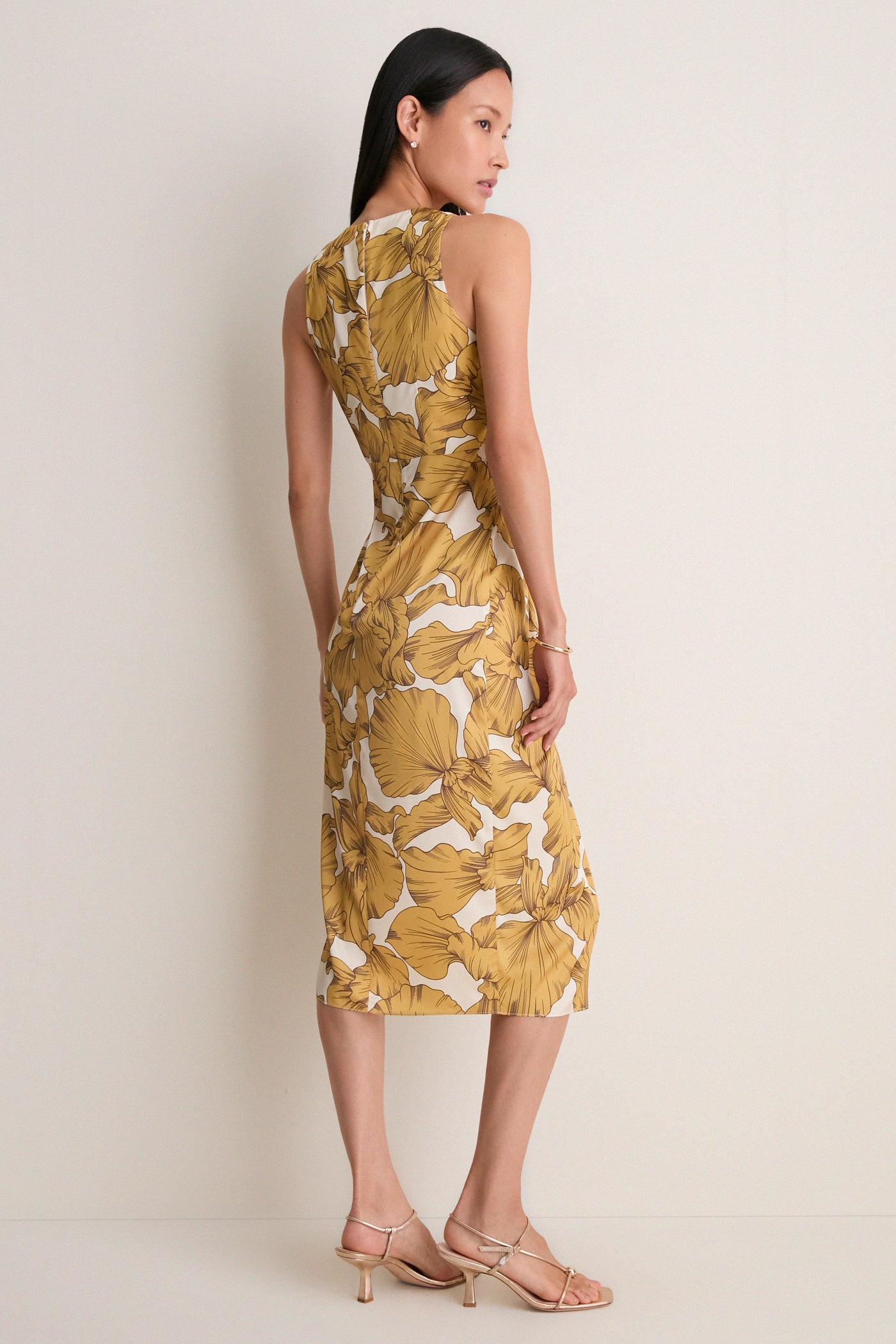 sheath dress with asymmetrical neckline my cafe Green Ribbed Knit Midi Dress with Asymmetrical Neckline